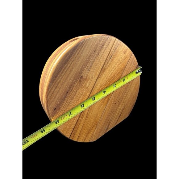 Bud Vase Flat Circle Hardwood Oak Butcher-block 1970s Large 8" Diameter MCM - Picture 6 of 9